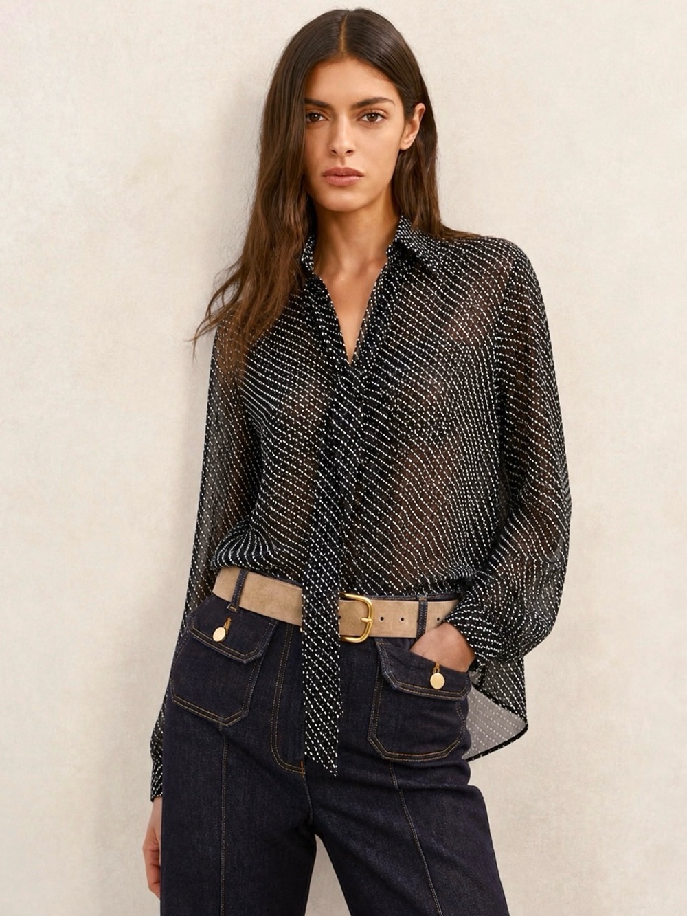 NWT Equipment Silk Tie-Neck Linetta Blouse | Semi Sheer Black & Blue Print | XS